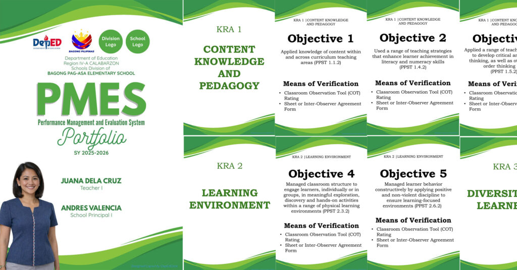 PMES Portfolio Design 2 Template for Teachers I-III (Green-Themed)