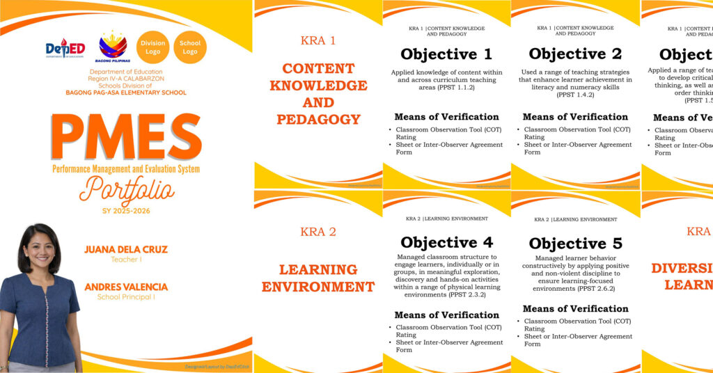 PMES Portfolio Design 3 Template for Teachers I-III (Yellow/Orange-Themed)