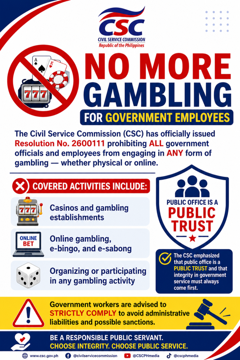 CSC Resolution No. 2600111: Government Employees Now Prohibited from All Forms of Gambling